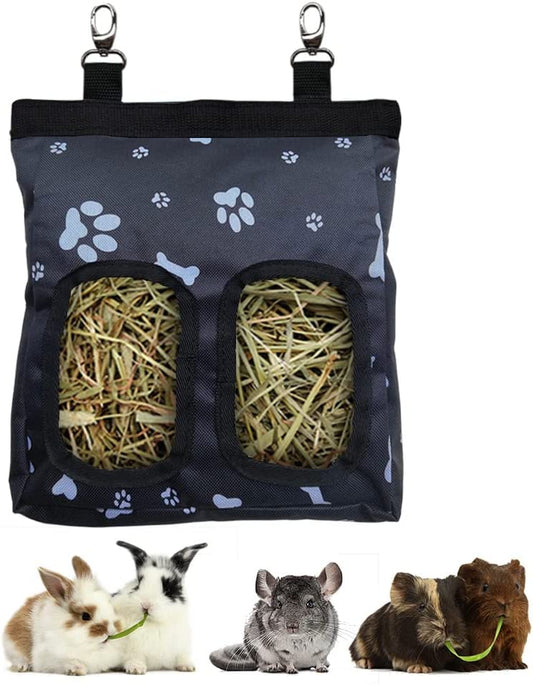 Guinea Pig Hay Feeder, Hanging Rabbit Hay Feeder Bag for Guinea Pigs Bunnies Chinchillas. M, Black Paws