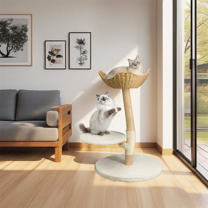 Modern Cat Tree Solid Wood Kitten Scratching Tree Activity Tower