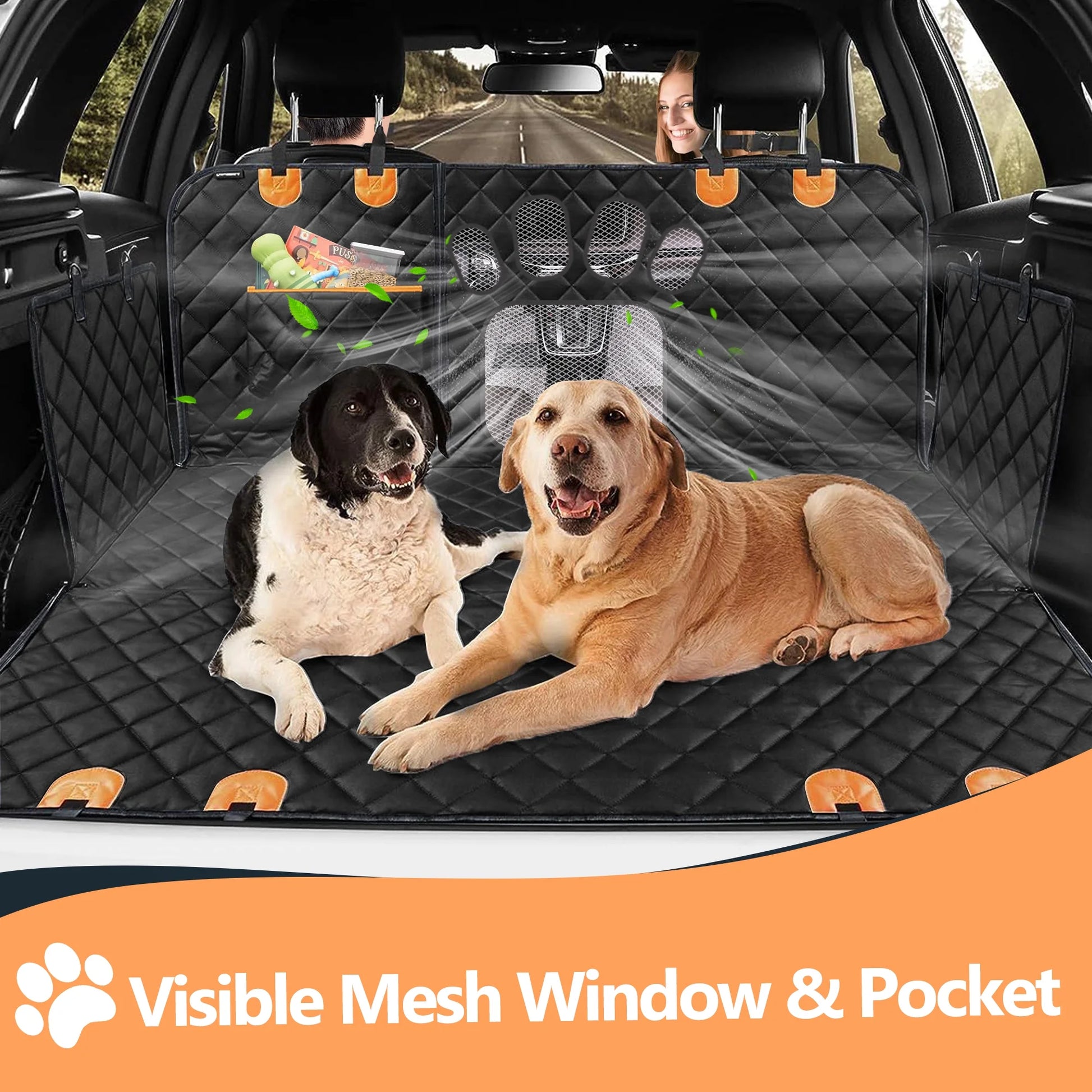 Dog Car Seat Cover for Back Seat, Back Seat Pet Cover with Mesh Window & Pocket, Waterproof Scratch-Proof Nonslip Dog Car Hammock with Universal Size Fits for Cars, Trucks & Suv.(Black)