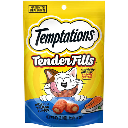 Tender Fills Grilled Salmon Flavor Soft Chew Treats for Adult Cats, 2.1 Oz Pouch