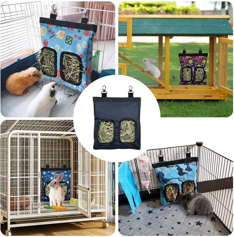 Guinea Pig Hay Feeder, Hanging Rabbit Hay Feeder Bag for Guinea Pigs Bunnies Chinchillas. M, Black Paws